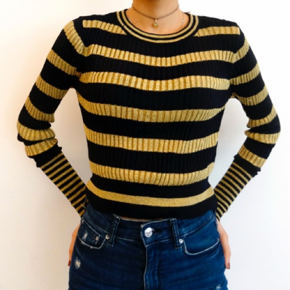 Zara Knit Long Sleeve Striped Scoop Neck Shirt